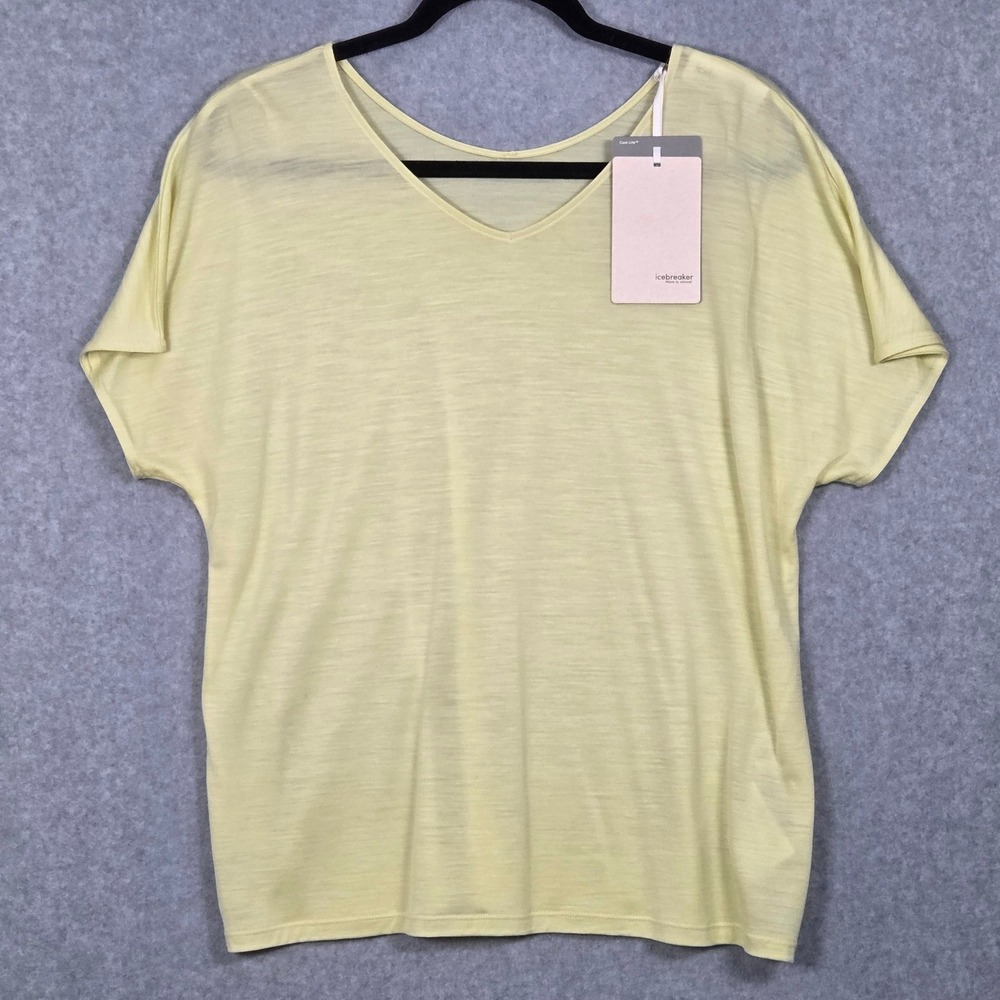Icebreaker NEW Women Medium Drayden Reversible Short Sleeve Top Citrine Yellow